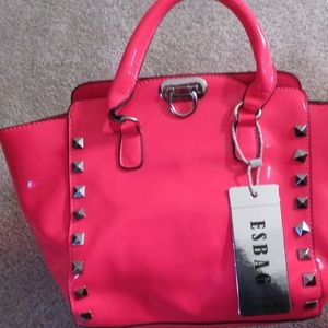 ESBAG- GLOSSY HOT PINK STUDDED HANDBAG